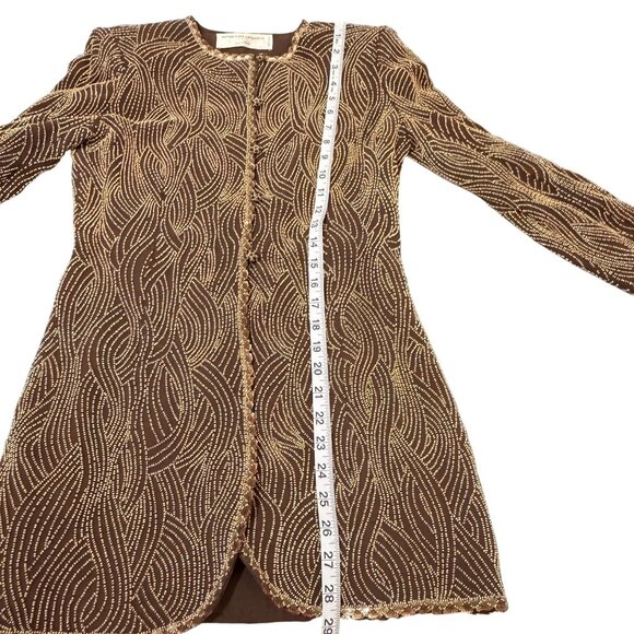 Vintage Emanuel Ungaro Brown Beaded Suit Blazer & Skirt Long Sleeve Lined Size S - Picture 9 of 11